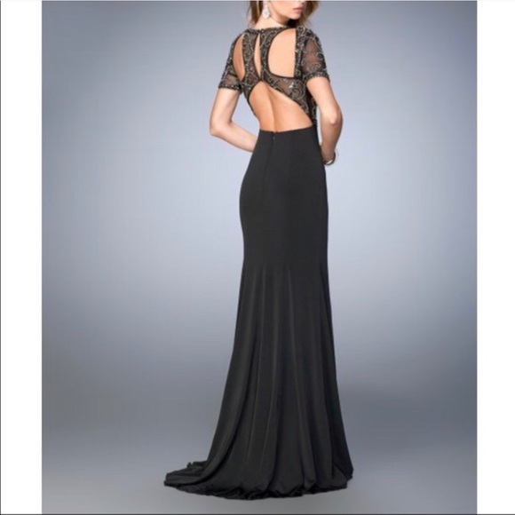 GIGI Dresses & Skirts - Black Beaded Bodice Cutout Back Gown